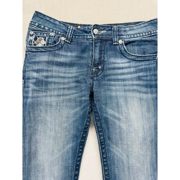 Miss Me Jeans Women 26 Medium Wash Blue Denim Boyfriend Capri Cuffed Embellished - Picture 3 of 13